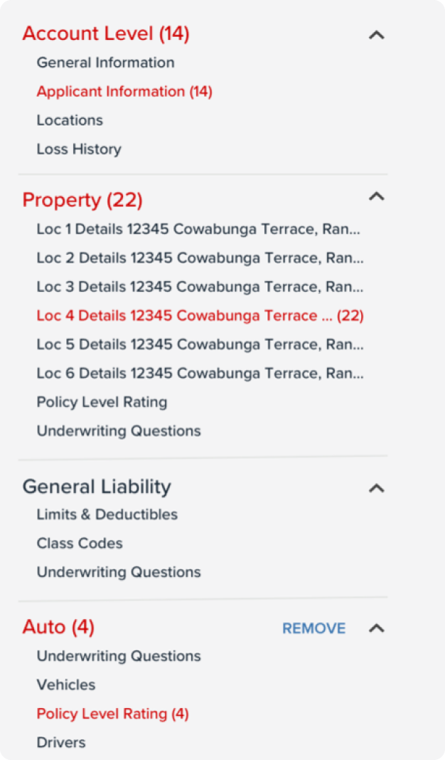 Validation errors surfaced in the nav